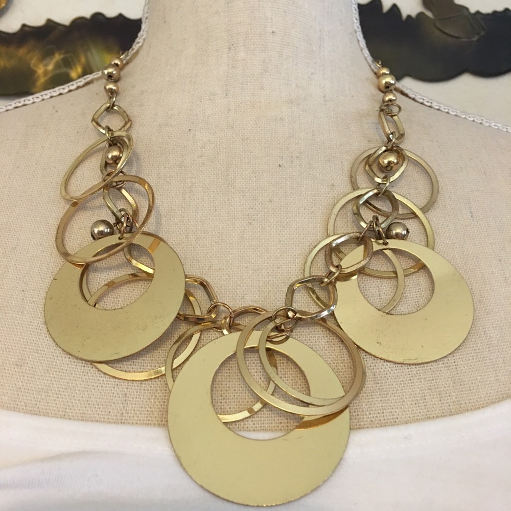 Vintage gold disc beaded chain necklace